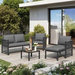 Matteo Modular Garden Sofa Set - 4-5 Seater, Tempered Glass Table - Grey - thumbnail 8