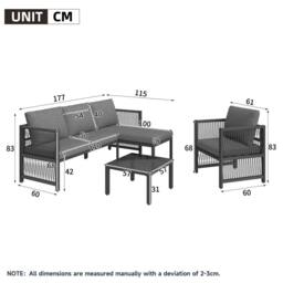 Matteo Modular Garden Sofa Set - 4-5 Seater, Tempered Glass Table - Grey - thumbnail 9