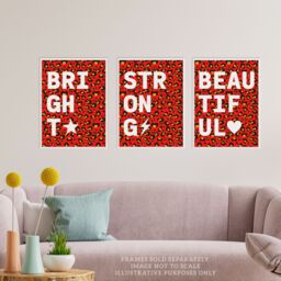 Artery8 Wall Art Print Pack of 3 A4 Beautiful Strong Bright Typography on Red & Orange Leopard Pattern Motivational Living Room s Set - thumbnail 2