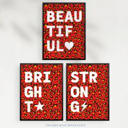 Artery8 Wall Art Print Pack of 3 A4 Beautiful Strong Bright Typography on Red & Orange Leopard Pattern Motivational Living Room s Set - thumbnail 5