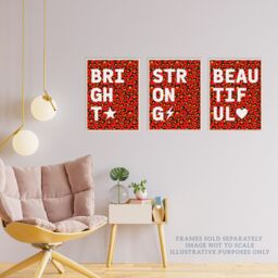 Artery8 Wall Art Print Pack of 3 A4 Beautiful Strong Bright Typography on Red & Orange Leopard Pattern Motivational Living Room s Set - thumbnail 3