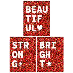 Artery8 Wall Art Print Pack of 3 A4 Beautiful Strong Bright Typography on Red & Orange Leopard Pattern Motivational Living Room s Set - thumbnail 1
