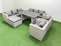 Fimous 9 Seater Outdoor Dining Table 3 Seater Sofa Set with Big Stool in Light Grey - thumbnail 2