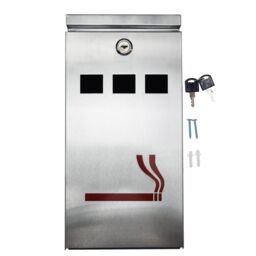 Furnished Outdoor Wall Mounted Steel Lockable Smoke Ash Tray in Metallic Silver
