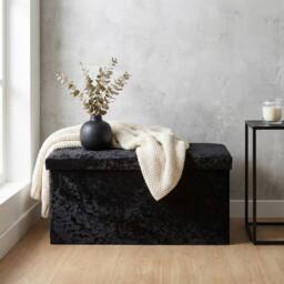 Garden Greatness Crushed Velvet Urban Black Ottoman Storage