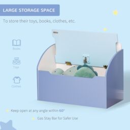 HOMCOM Kids Wooden Toy Box Children Storage Chest Bench Organiser Safety Hinge in Blue - thumbnail 4
