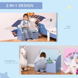 HOMCOM Kids Wooden Toy Box Children Storage Chest Bench Organiser Safety Hinge in Blue - thumbnail 5