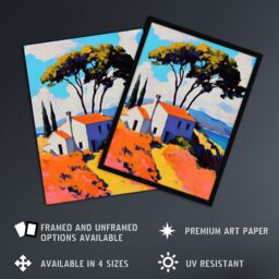"Artery8 Italian Seaside Villa in Spring Vibrant Painting Wall Art Print in Orange - Size: W18"" x H24""" - thumbnail 2