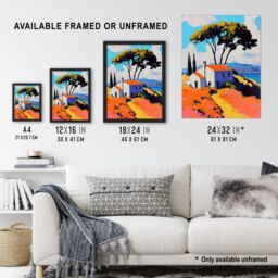"Artery8 Italian Seaside Villa in Spring Vibrant Painting Wall Art Print in Orange - Size: W18"" x H24""" - thumbnail 3