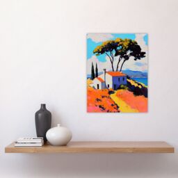 "Artery8 Italian Seaside Villa in Spring Vibrant Painting Wall Art Print in Orange - Size: W18"" x H24""" - thumbnail 4