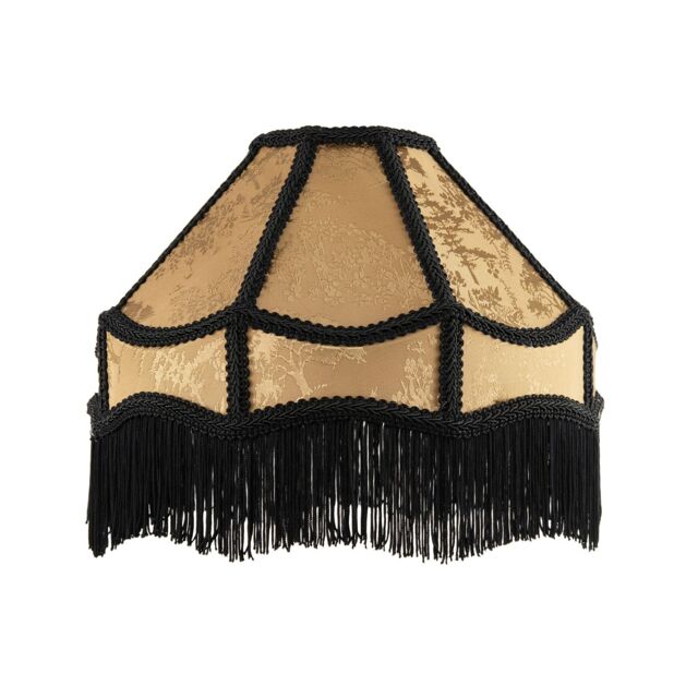 Happy Homewares Gold Shimmer Victorian Lamp Shade with Floral Decoration & Black Long Tassels - Size: 12 inches - image 1