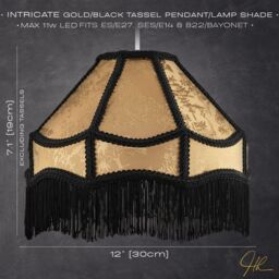 Happy Homewares Gold Shimmer Victorian Lamp Shade with Floral Decoration & Black Long Tassels - Size: 12 inches - thumbnail 6