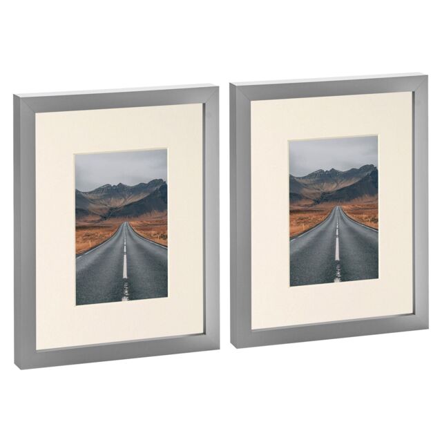 "Nicola Spring Photo Frames with 4"" x 6"" Mount - 8"" x 10"" - White Mount - Pack of 2 in Grey" - image 1