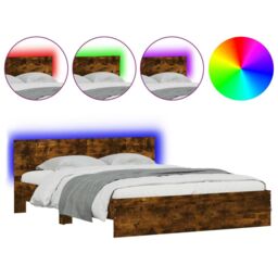 Berkfield Home Bed Frame with LED without Mattress Smoked Oak 160x200 cm in Brown - thumbnail 2