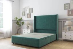 "Sloomy Stratford Plush Divan Base No Drawers 54"" Headboard & 12"" Footboard in Emerald - Size: Small Double" - thumbnail 1