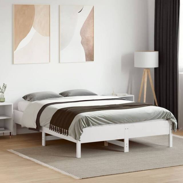 Berkfield Home Beautiful Bed Frame without Mattress White 135x190 cm Double Soli - image 1