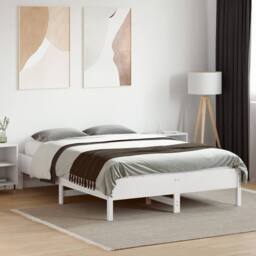 Berkfield Home Beautiful Bed Frame without Mattress White 135x190 cm Double Soli - thumbnail 1