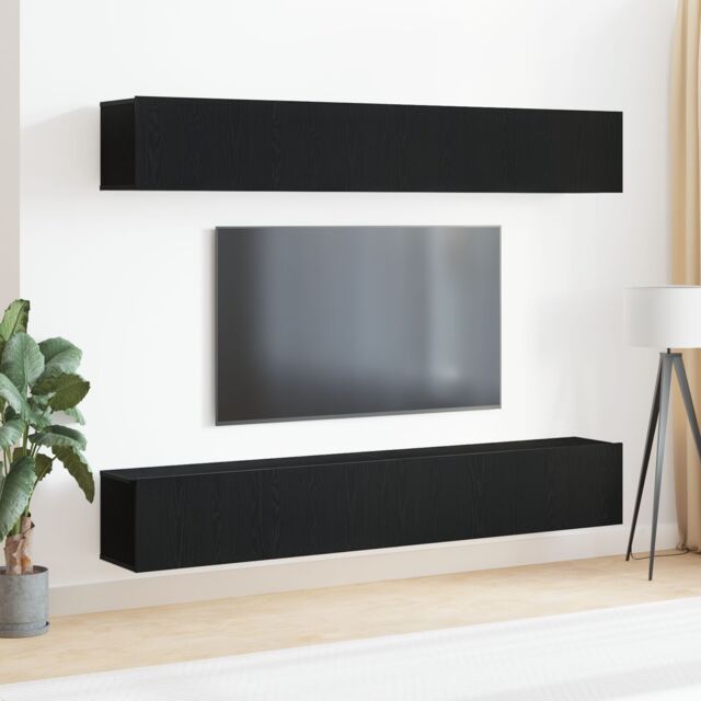Berkfield Home 4-Piece TV Cabinet Set - Wall-Mounted Black Oak Engineered Wood - image 1