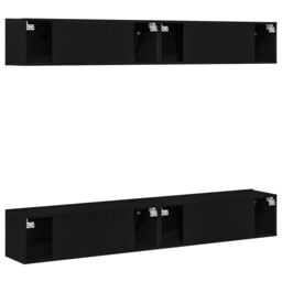 Berkfield Home 4-Piece TV Cabinet Set - Wall-Mounted Black Oak Engineered Wood - thumbnail 5