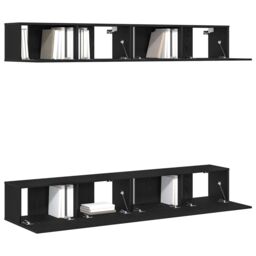 Berkfield Home 4-Piece TV Cabinet Set - Wall-Mounted Black Oak Engineered Wood - thumbnail 3