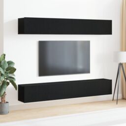 Berkfield Home 4-Piece TV Cabinet Set - Wall-Mounted Black Oak Engineered Wood - thumbnail 1