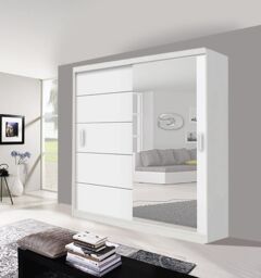 OLYMPIA FURNITURE Lyon 180cm Sliding Mirror Door Wardrobe With Hanging Rails & Shelves Available In 3 Colour in White - thumbnail 1