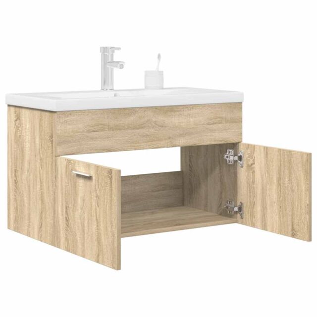 Berkfield Home Bathroom Sink Cabinet with Built-in Basin & Faucet Sonoma Oak in Brown - image 1