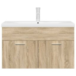 Berkfield Home Bathroom Sink Cabinet with Built-in Basin & Faucet Sonoma Oak in Brown - thumbnail 4