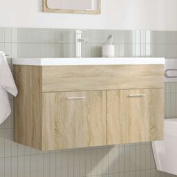 Berkfield Home Bathroom Sink Cabinet with Built-in Basin & Faucet Sonoma Oak in Brown - thumbnail 3