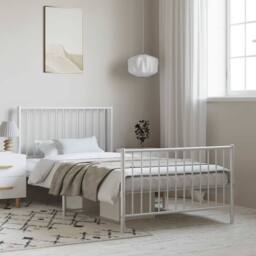Berkfield Home Metal Bed Frame with Headboard & Footboard White 100x190 cm - thumbnail 2