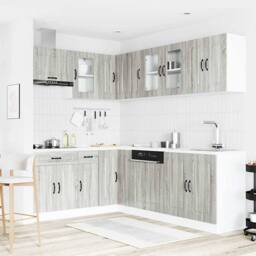 Berkfield Home Elegant 11 Piece Kitchen Cabinet Set Kalmar Grey Sonoma Engineere - thumbnail 1