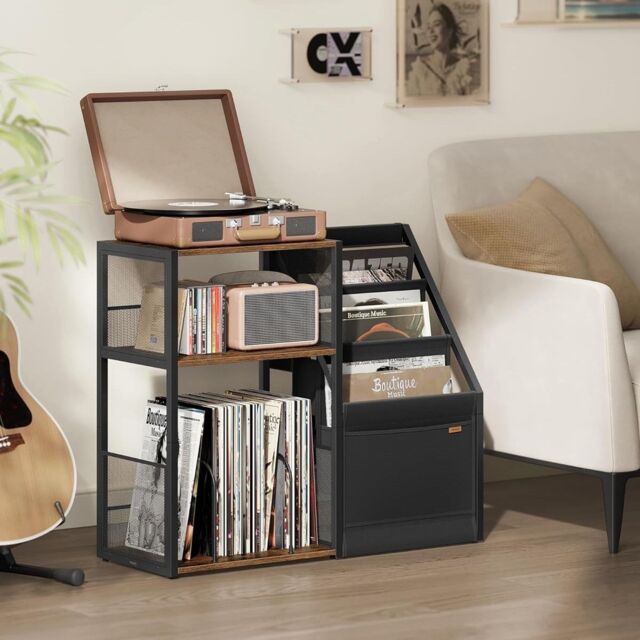 VASAGLE Large 3-Tier Record Player Stand Vinyl Storage up to 140 Albums in Brown - image 1