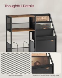 VASAGLE Large 3-Tier Record Player Stand Vinyl Storage up to 140 Albums in Brown - thumbnail 4