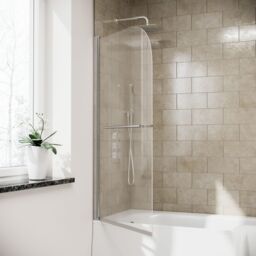 Nes Home Frameless Bath Shower Screen with Glass Swing Door & Towel Bar in Metallic Silver - thumbnail 3