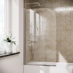 Nes Home Frameless Bath Shower Screen with Glass Swing Door & Towel Bar in Metallic Silver - thumbnail 2