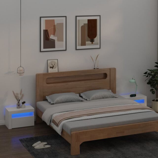 Berkfield Home Bedside Cabinets 2 pcs with LEDs White 60x35x40 cm - Size: 60 x 35 x 40 cm - image 1