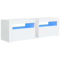 Berkfield Home Bedside Cabinets 2 pcs with LEDs White 60x35x40 cm - Size: 60 x 35 x 40 cm - thumbnail 2
