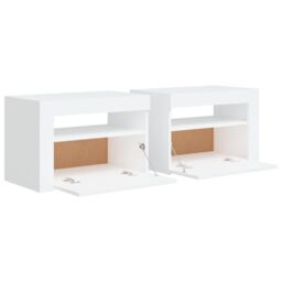 Berkfield Home Bedside Cabinets 2 pcs with LEDs White 60x35x40 cm - Size: 60 x 35 x 40 cm - thumbnail 5