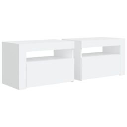 Berkfield Home Bedside Cabinets 2 pcs with LEDs White 60x35x40 cm - Size: 60 x 35 x 40 cm - thumbnail 3