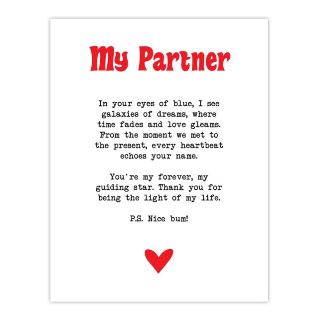 "Artery8 Love Poem Blue Eyes Partner Romantic Poetry Fun Wall Art Print in White - Size: W18"" x H24""" - image 1