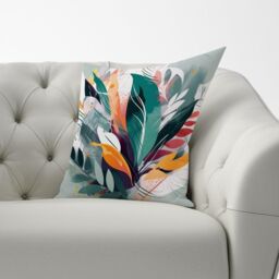 Warren Reed - Designer Coloured Abstrace Feather Leaves Cushions in Green - Size: 45 cm x 45 cm - thumbnail 3