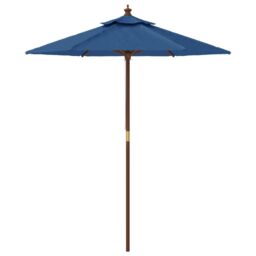 Berkfield Home Garden Parasol with Wooden Pole Azure Blue 196x231 cm - thumbnail 4