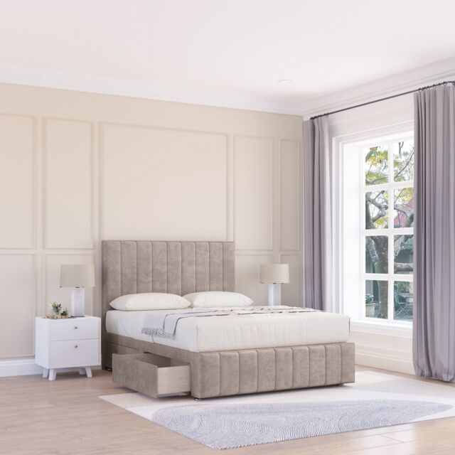 "Sloomy California Divan Bed Base Slate Naples No Drawers 12"" Footboard & 54"" Floor Standing Headboard in Cream - Size: Small Single" - image 1