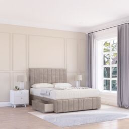 "Sloomy California Divan Bed Base Slate Naples No Drawers 12"" Footboard & 54"" Floor Standing Headboard in Cream - Size: Small Single" - thumbnail 1