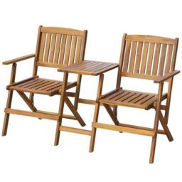 Berkfield Home Classic Folding Garden Bench with Tea Table 140 cm Solid Acacia Wood in Brown - thumbnail 2