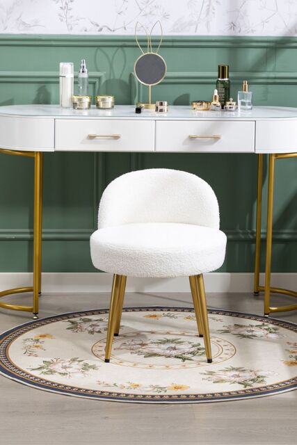 Living and Home Teddy Fleece Dressing Table Stool with Iron Legs in White - image 1