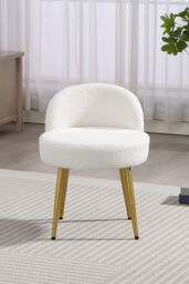 Living and Home Teddy Fleece Dressing Table Stool with Iron Legs in White - thumbnail 3