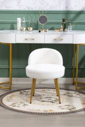Living and Home Teddy Fleece Dressing Table Stool with Iron Legs in White