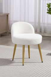 Living and Home Teddy Fleece Dressing Table Stool with Iron Legs in White - thumbnail 4