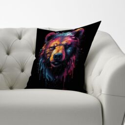 Warren Reed - Designer Splashart Bear Face Cushions in Brown - Size: 60 cm x 60 cm - thumbnail 3
